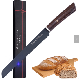 Bread Knife 9 Inch Serrated Non Stick Coating Stainless Steel with Upscale Monzo Wood Handle Bread Knife Birthday Bread Cake Knife with Gift Box