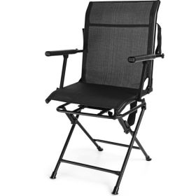 Foldable Swivel Patio Chair with Armrest and Mesh Back (Color: Coffee)