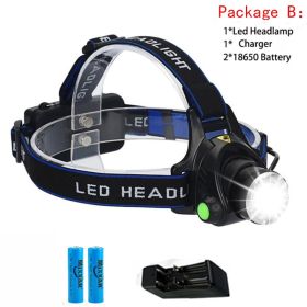 zk20 8000LM Led Headlamps Head Lights Waterproof Head Flashlight Forehead Head Headlights Torch Hunting Mining Fishing Light (Body Color: T6 LED, Emitting Color: Option B)