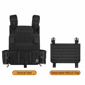 KRYDEX 500D Tactical Vest Laser Cutting MOLLE LAVC Plate Carrier Quick Release Buckle Airsoft Combat Paintball CS Vest Gear (Color: Black)