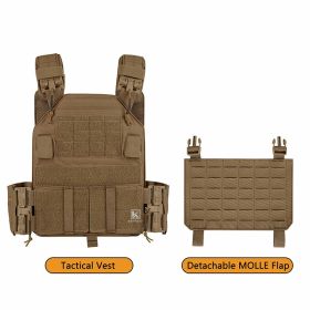 KRYDEX 500D Tactical Vest Laser Cutting MOLLE LAVC Plate Carrier Quick Release Buckle Airsoft Combat Paintball CS Vest Gear (Color: Coyote Brown)